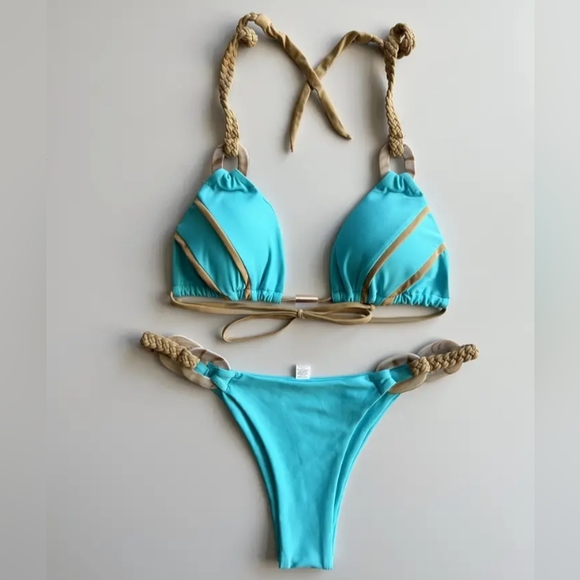 Halter Neck Triangle Bikini Set - Picture 3 of 17